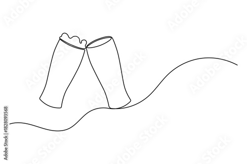 Continuous one line art illustration of two beer glasses clinking for a toast celebration event graphic