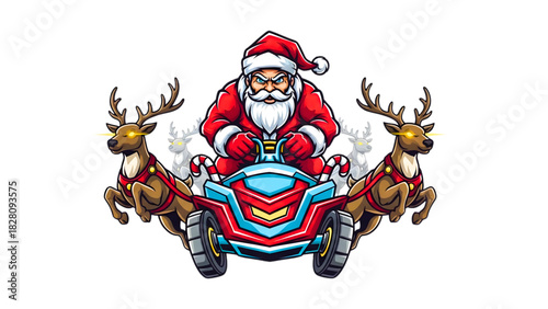 Heroic Christmas Santa with Stylized Reindeer in Vibrant Vector Art Work
