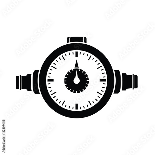 Black water meter icon with dial and connectors vector