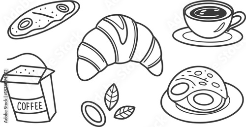 Charming hand drawn breakfast doodles vector illustration set for creative projects
