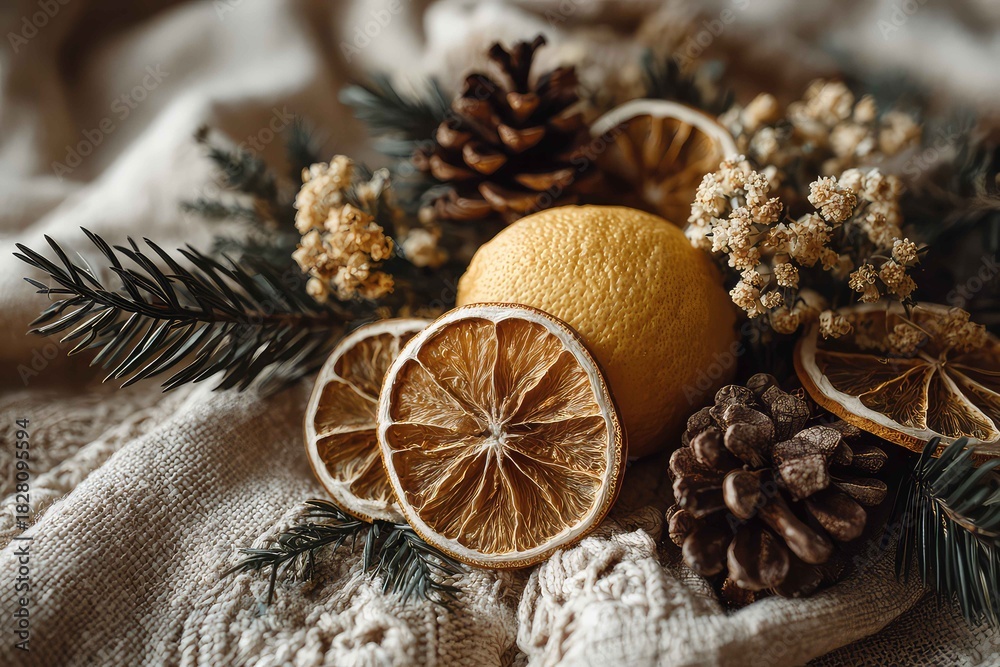 Fototapeta premium Minimal Flat lay with Wooden Snow flakes and Winter