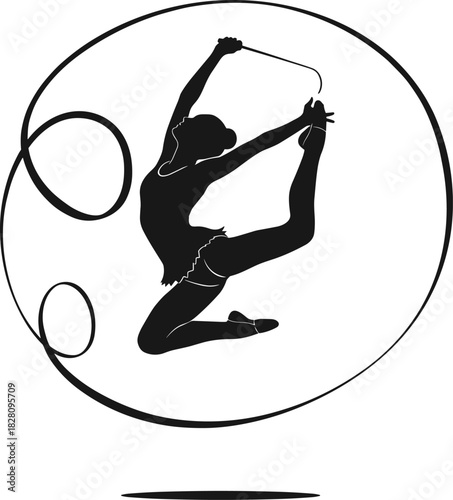 Silhouette of rhythmic gymnast performing with ribbon rhythmic gymnastics, silhouette, ribbon, gymnast, athlete, sport, dance, movement, flexibility, grace, elegance, performance, competition, trainin