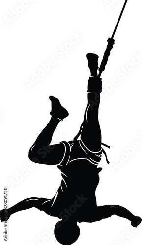 Silhouette of person bungee jumping with rope extreme sport bungee jumping, silhouette, person, jumping, extreme sport, adventure, action, thrill, freedom, dynamic, motion, sport, recreation, activity