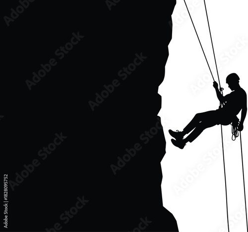Silhouette of rock climber rappelling down a cliff face rock climbing, rappelling, silhouette, climber, mountain, cliff, descent, extreme sport, adventure, outdoor, activity, danger, risk, sport, recr