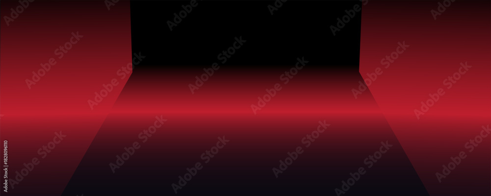 Obraz premium Red neon-lit spaceship corridor on a dark background. Scene for advertising, showroom, technology, future, modern, garage. Vector illustration