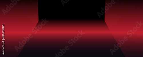 Red neon-lit spaceship corridor on a dark background. Scene for advertising, showroom, technology, future, modern, garage. Vector illustration