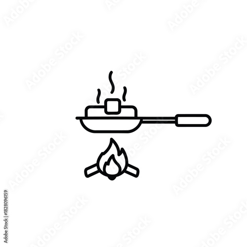 Frying pan with food on campfire icon cooking