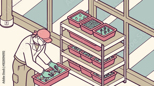 Man standing on a city street talking on the phone in a vector illustration