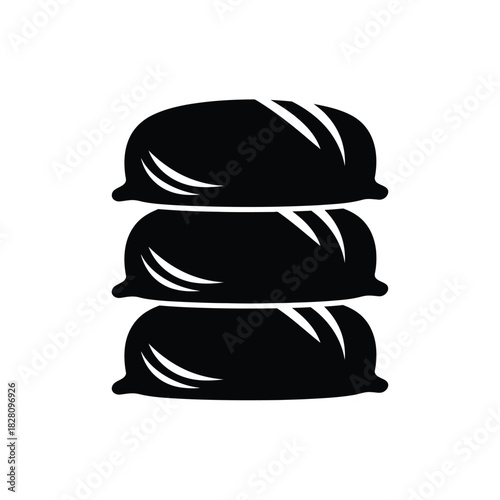 Stack of three black pillows on white background vector