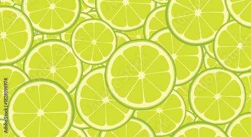 Vibrant seamless background pattern made of overlapping bright green lime slices creating a fresh and juicy citrus texture.