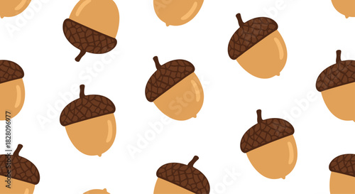 Cute seamless pattern of cartoon acorns scattered on a white background for a simple and charming autumn-themed design.
