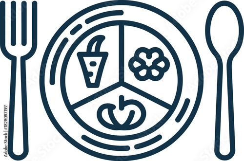 A simple plate setting with fork and spoon depicts healthy eating.