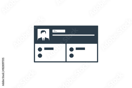 A graphic illustration of a professional profile card with a photo placeholder.