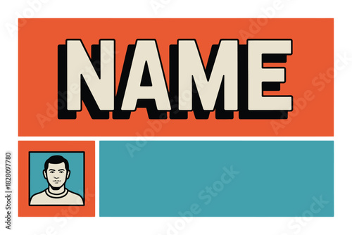 A name tag with a placeholder for a photo and a name.