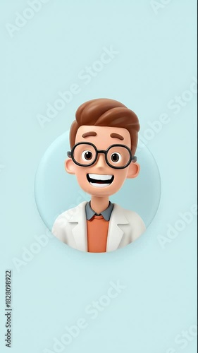 Smiling Doctor in Glasses on a Light Blue Background.