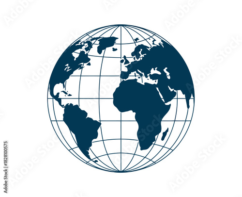 A stylized representation of the Earth with continents visible.