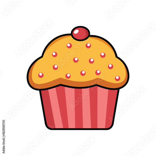Cupcake Vector Icon with Cherry and Sprinkles vector illustration.eps