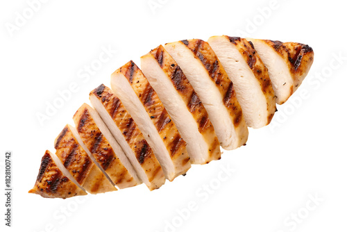 Grilled sliced chicken breast isolated on white background