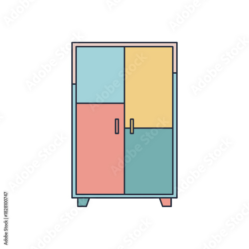 Stylized colorful wardrobe illustration with copy space for furniture branding concept