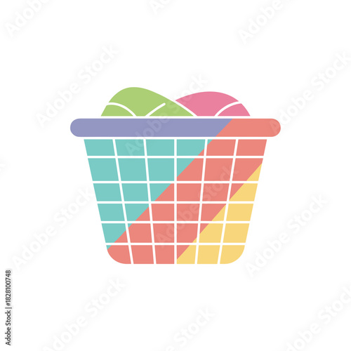 Colorful laundry basket illustration with copy space for cleaning products branding concept