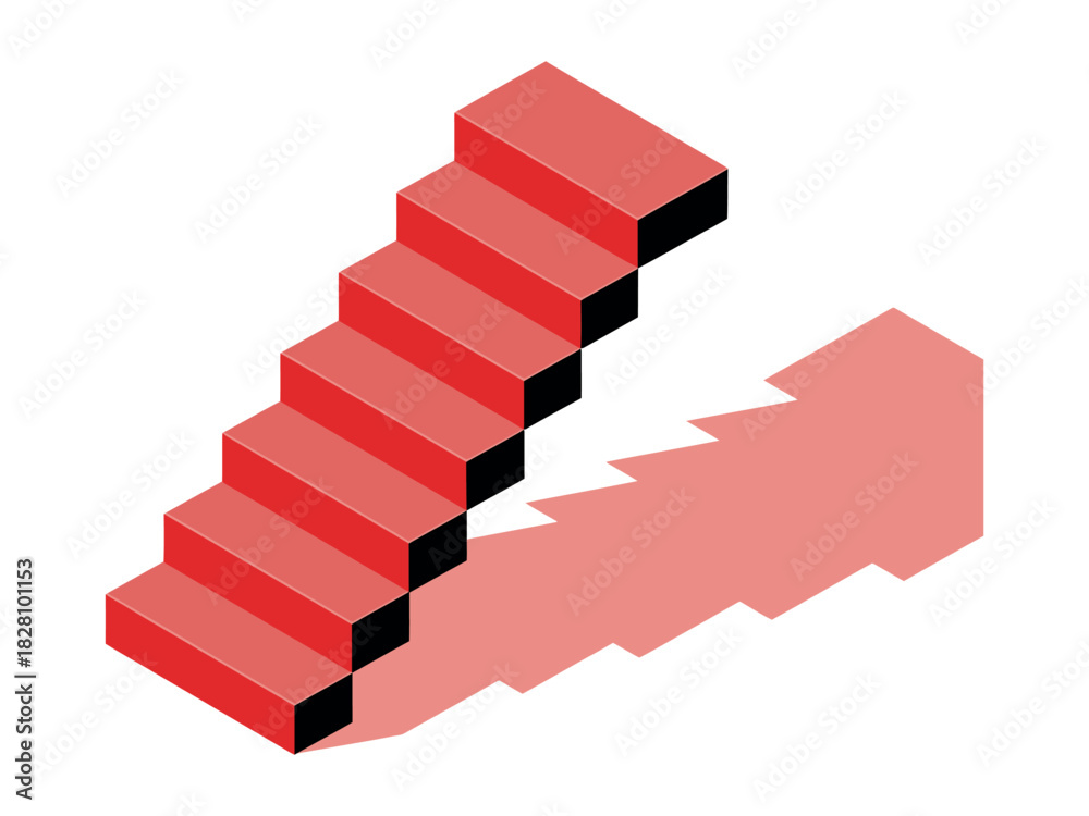 Obraz premium A red staircase casts a sharp shadow on a white background.