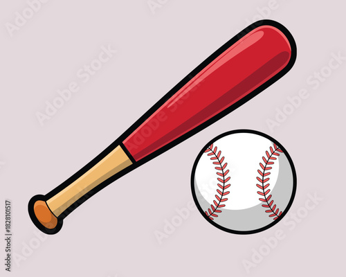 Baseball bat and ball set vector illustration. classic sports equipment for team games and athletic competition day.