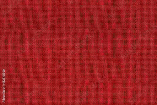 Red fabric background – seamless texture of textile material. Long, wide woven linen cloth swatch.