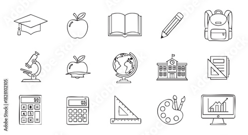 Education Science and Math Doodle Elements Vector Illustration Design isolated