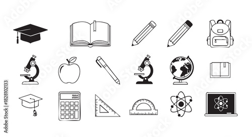 Education themed vector icons collection for learning and graduation success
