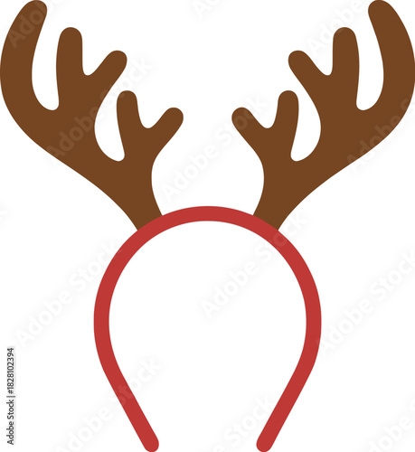 A pair of brown reindeer antlers attached to a red headband.