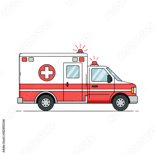 Ambulance with flashing lights in simple vector style  