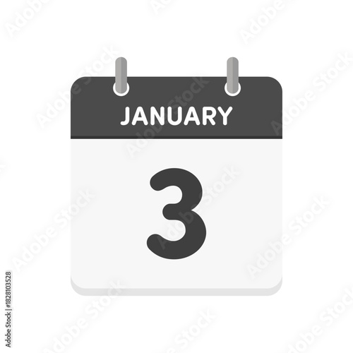 1月3日･JANUARY 3の日めくりカレンダーのアイコン - 1/3の日付入りシンプルな英語の暦