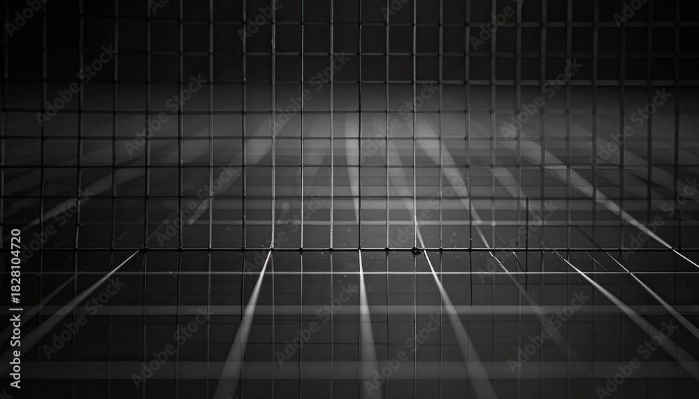Obraz premium Abstract dark grid structure with dramatic light rays creating a sense of depth and confinement.