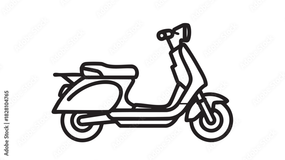 Fototapeta premium Classic retro scooter outline icon illustration. Vintage motor vehicle graphic for urban transport, city travel, and delivery services. Old-fashioned moped design element