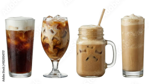 Coffee Collection: A curated selection of four captivating coffee beverages, each offering a unique sensory experience. From the rich intensity of dark brews to the refreshing coolness of iced blends.