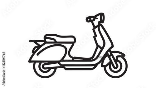 Classic retro scooter outline icon illustration. Vintage motor vehicle graphic for urban transport, city travel, and delivery services. Old-fashioned moped design element
