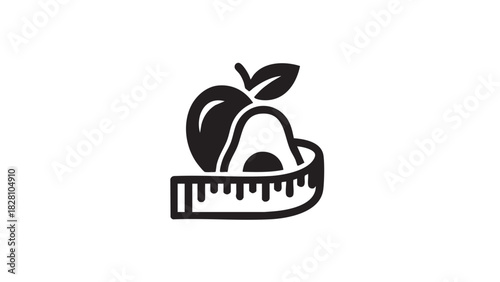 Healthy Diet Apple and Avocado with Measuring Tape Icon for Wellness and Nutrition