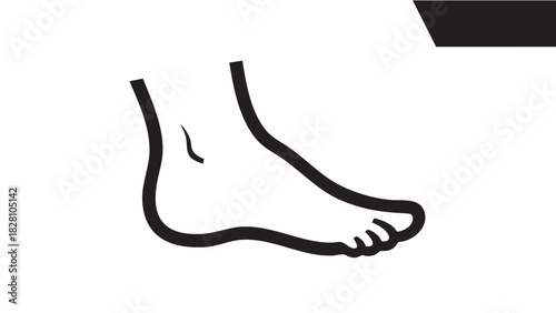 A simple, minimalist line art illustration depicting a human foot, presented as a clean vector graphic emphasizing anatomical form, health, and comfort