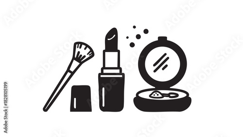 Cosmetics Icons A Set of Essential Makeup Items for Beauty and Fashion Design
