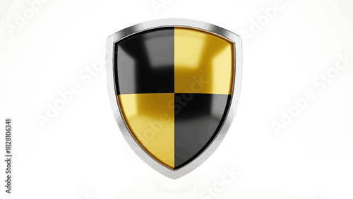 Black and gold shield with metallic border, security concept isolated on white background