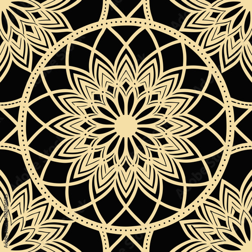 Elegant seamless vector pattern with intricate floral design on black  