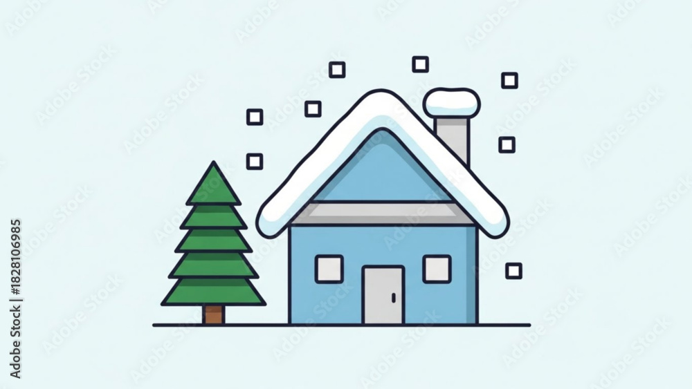Fototapeta premium Charming winter home with snow-covered roof, perfect for holiday greetings and cozy designs, celebrating the festive season in a simple, cheerful style