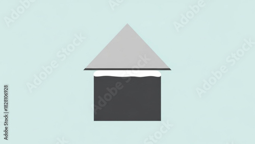 Stylized house icon with triangular roof, chimney, and snow, perfect for real estate, holiday, or seasonal designs, originally designed as scalable graphics