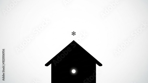 Cozy winter home with snowflake above, minimalist design evokes holiday warmth, perfect for seasonal greetings and festive projects, originally a vector design