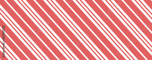 Vector Christmas background with diagonal stripes pattern, candy cane. Long horizontal banner.