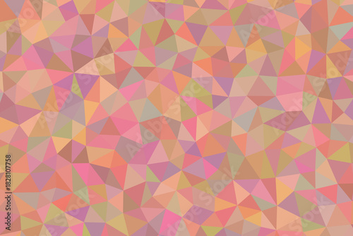 Geometric mosaic of triangles in shades of pink, orange, and green creating a vibrant and colorful pattern