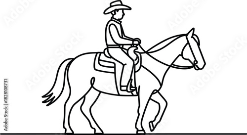 Vector illustration of a man with a sword and a gun riding a silhouette black horse