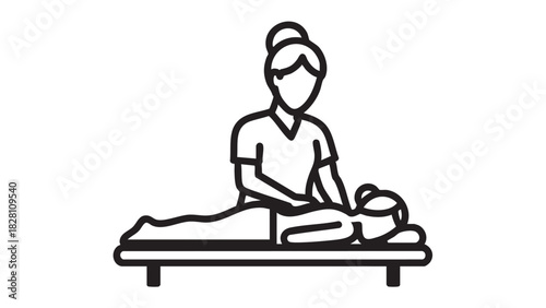 Icon of a professional massage therapist administering a relaxing back treatment, promoting wellness, self-care, and stress relief through therapeutic touch