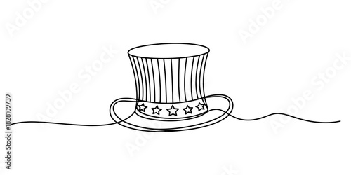 Continuous line drawing of an uncle sam hat, a classic symbol of american patriotism and independence, perfect for national holiday designs Vector, illustration