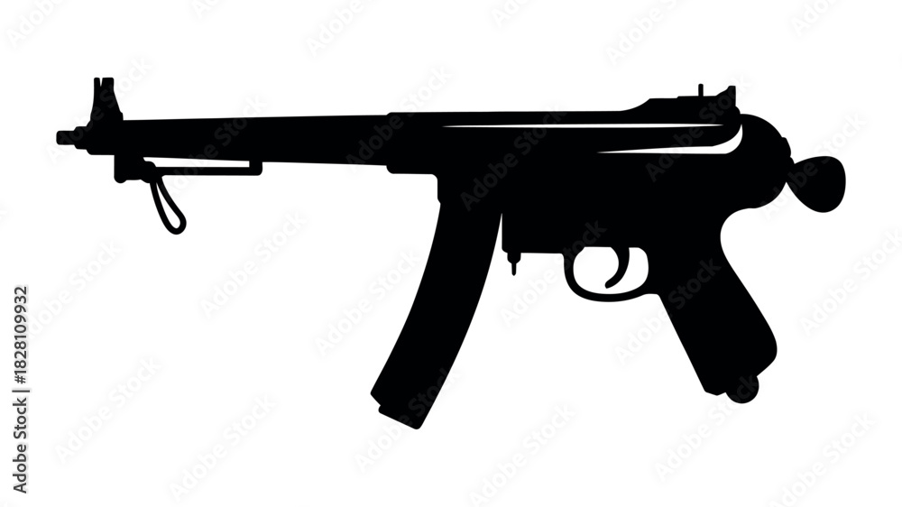Obraz premium Silhouette of a submachine gun on a white background.